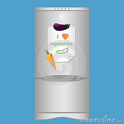 Icon with refrigerator end blank note I love vegetables on magnets Vector Illustration