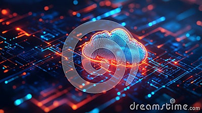 Icon representing cloud-based server communication within hosting infrastructure for digital technology and online Stock Photo
