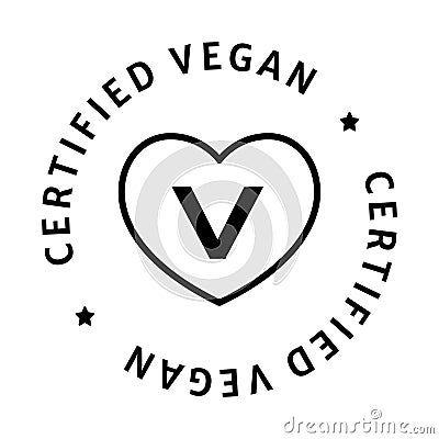 An icon representing products with a certified vegan seal, signifying veganism, plant based choices, and the circular badge of Vector Illustration