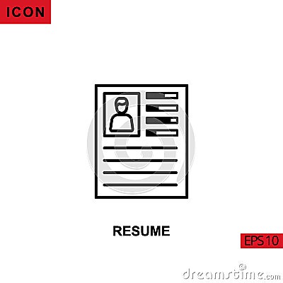 Icon resume curriculum vitae. Outline, line or linear vector icon symbol sign collection Vector Illustration