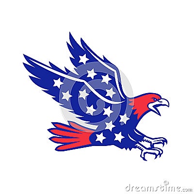 American Eagle Swooping Stars Icon Vector Illustration
