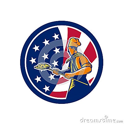 American Pizza Baker USA Flag Icon Vector Illustration