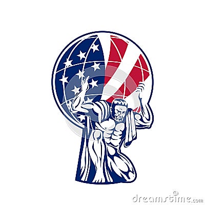 Atlas Carrying Globe With USA Flag Vector Illustration