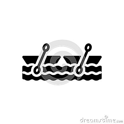 Black solid icon for Row, rower and boat Vector Illustration