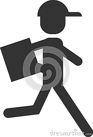Icon of a running courier with a delivery bag. Vector Illustration