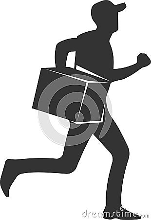 The icon of a running courier with a parcel. Vector Illustration