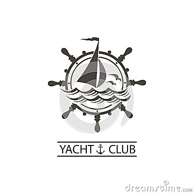 Yacht helm and waves icon Vector Illustration