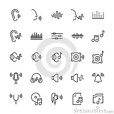 Icon set of acoustics and sound in line style. Vector symbols Vector Illustration