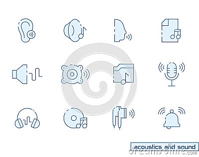 Icon set of acoustics and sound in outline color style. Vector symbols Vector Illustration