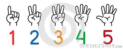 Hands with fingers.Icon set for counting education Vector Illustration