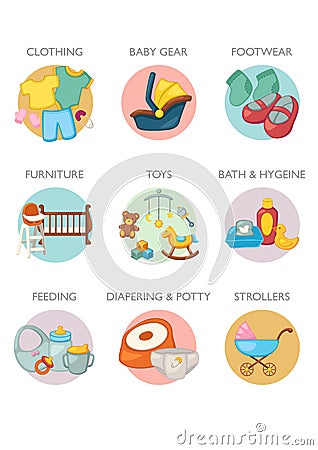 Icon set - Baby products categories Vector Illustration