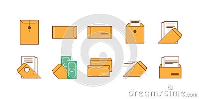 Icon set brown envelope and paper Vector Illustration