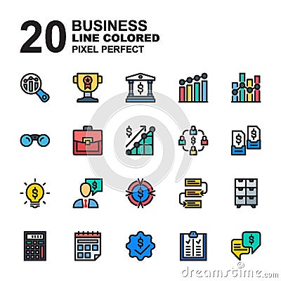 Icon Set of Business. Line colored style icon vector. Editable Stroke and Pixel perfect Vector Illustration