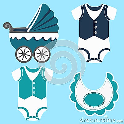 Icon set children`s clothes. Cartoon Illustration