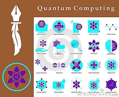 Icon set color Quantum Computing Vector Illustration