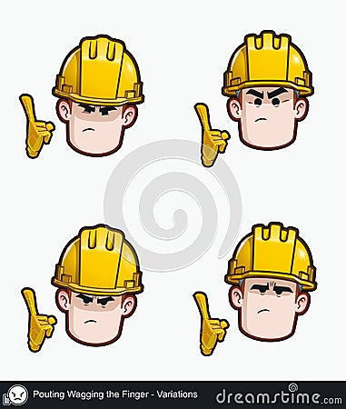 Construction Worker - Expressions - Negative - Pouting Wagging the Finger - Variations Vector Illustration