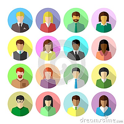 Icon set of diverse business people in flat design Vector Illustration