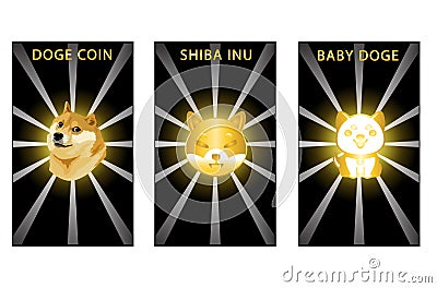 Icon set doge coin crypto, doge meme with glowing lines, for web, banner, sign, etc. vector eps10 Vector Illustration
