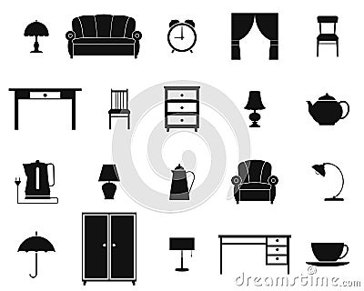Icon set with furniture and household items. Vector. Cartoon Illustration