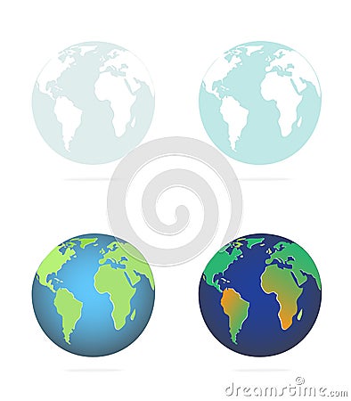 Icon set globe showing the continents earth Cartoon Illustration