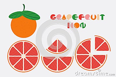 Icon set of grapefruit graphic with circular shape design. Vector Illustration