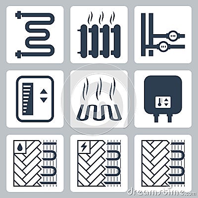 Icons of heating and plumbing Vector Illustration