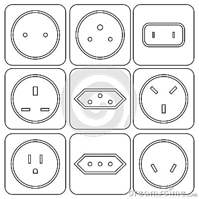 Icon Set of international electric sockets Vector Illustration