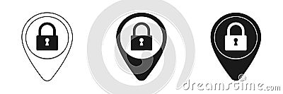 Icon set. Isolated map marker with closed padlock. Web design Stock Photo