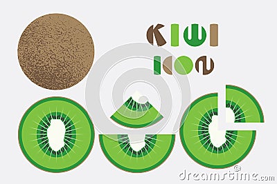 Icon set of kiwi fruit graphic with circular shape design. Vector Illustration