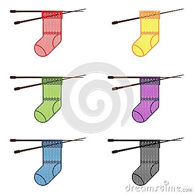 Icon set of knitted socks of different colors vector illustration Cartoon Illustration