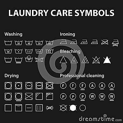 Icon set of laundry symbols. Washing instruction symbols. Cloth, Textile Care signs collection Vector Illustration