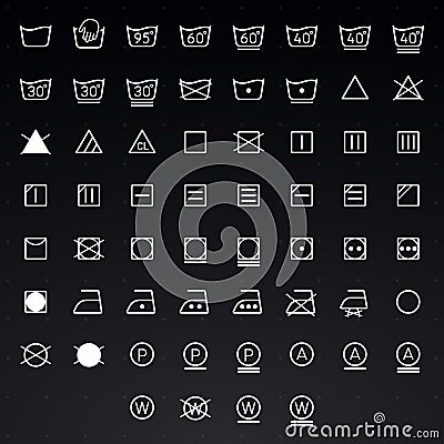 Icon set of laundry, washing symbols isolated on white background Vector Illustration