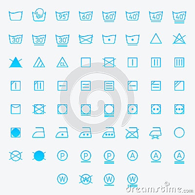 Icon set of laundry, washing symbols isolated on white background Vector Illustration