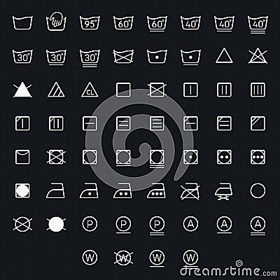Icon set of laundry, washing symbols isolated on white background Vector Illustration