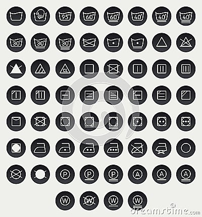 Icon set of laundry, washing symbols isolated on white background. Cartoon Illustration