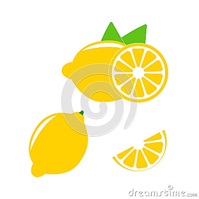 Icon set lemon, vector illustration on white background. the whole fruit and cut into pieces. citrus. - Vector Cartoon Illustration