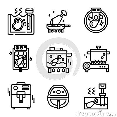 Icon set of modern cooking machine, Sous vide cooking, air fryer , pressure cooker. Modern technology equipment in kitchen Vector Illustration