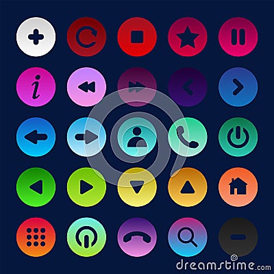 Icon set multi colored button in flat style. Vector Illustration