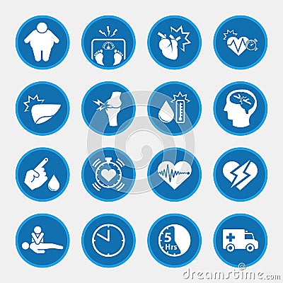 Icon set of obesity related diseases Vector Illustration