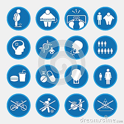 Icon set of obesity related diseases Vector Illustration