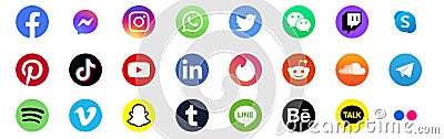 Icon set of popular social applications with rounded corners. Facebook, Instagram, Twitter, Youtube. Vector Illustration