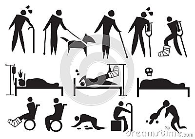 Icon Set for Sickness and Suffering Vector Illustration