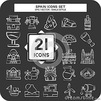 Icon Set Spain. related to Holiday symbol. chalk Style. simple design editable. simple illustration Cartoon Illustration