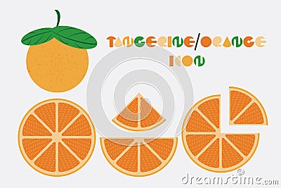 Icon set of Tangerine and orange graphic with circular shape design. Vector Illustration