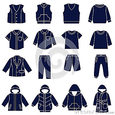 Icon set of types of clothes for boys and teenagers Vector Illustration