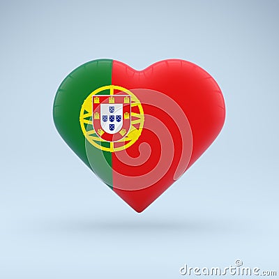 Icon in the shape of a heart with the image of the National Flag of Portugal as a symbol of pride, support Stock Photo