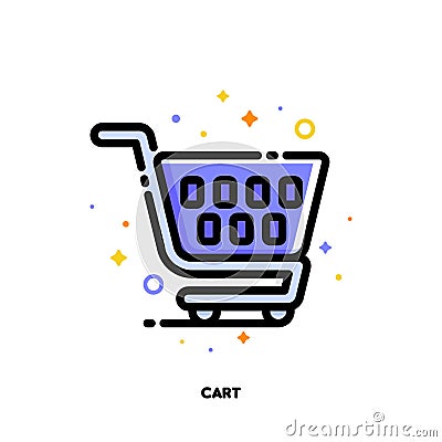 Icon of shopping cart for retail and consumerism concept. Flat filled outline style. Pixel perfect 64x64. Editable stroke Vector Illustration