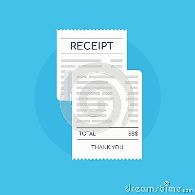Icon shopping receipt. Invoice sign. Paying bills. Vector Illustration