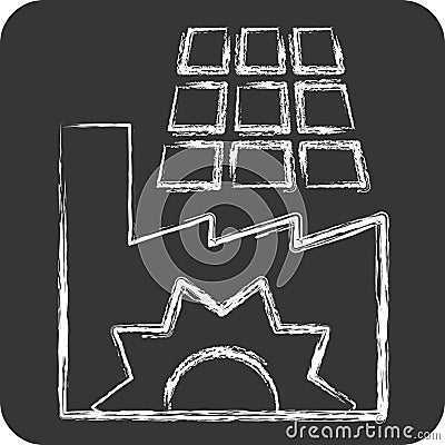 Icon Solar Powered Factory. related to Solar Panel symbol. chalk Style. simple design illustration Cartoon Illustration