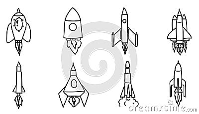 Icon Spacecraft rocket hand drawn vector set art illustration Vector Illustration